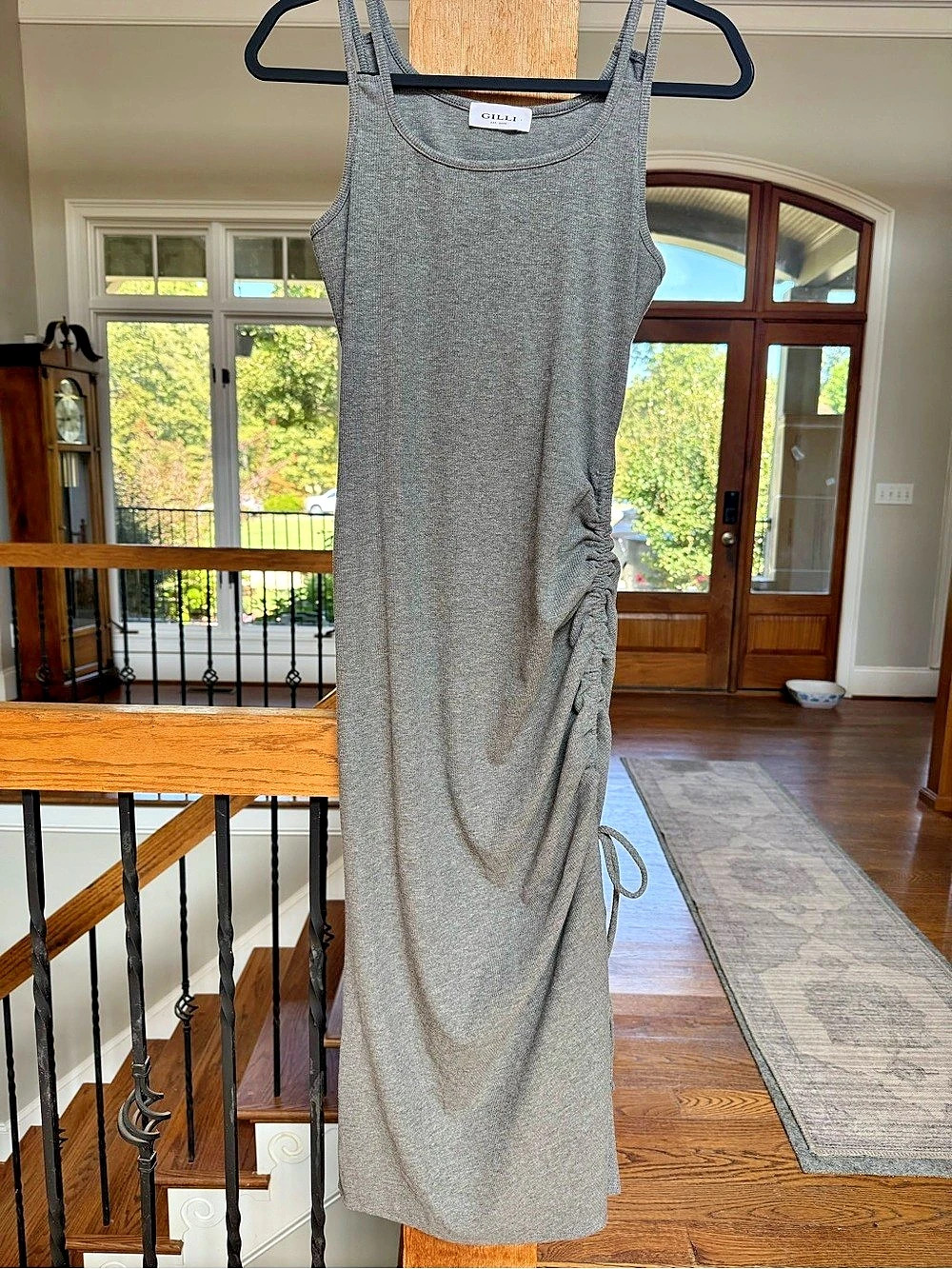 GILLI Heather Gray Ribbed Ruched Midi Maxi Dress Size Small